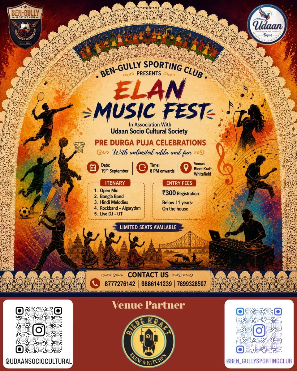 ELAN Music Fest poster — pre Durga Puja celebrations at Biere Kraft, Whitefield