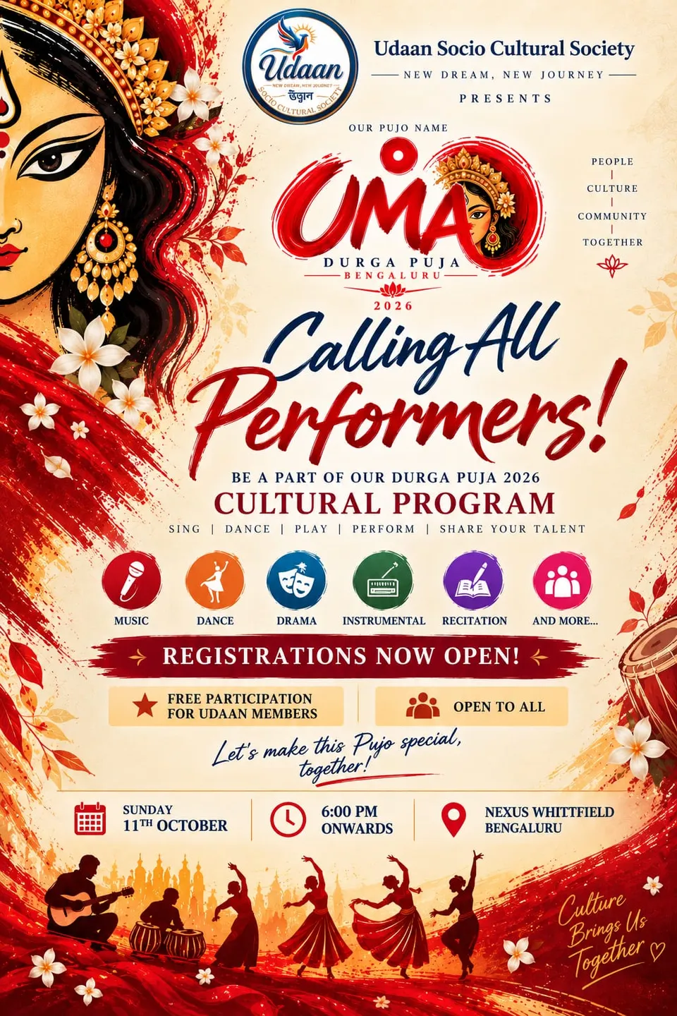 Mahalaya 2026 — pre Pujo cultural evening at Nexus Whitefield Mall, 11 October